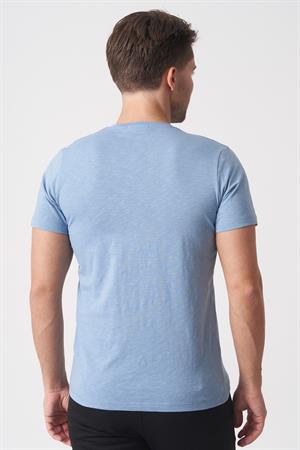 White Stone Brasília 3148 Slim Fit Pamuklu Likralı Bisiklet Yaka T-Shirt  Mavi