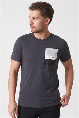 White Stone Brasília 3148 Slim Fit Pamuklu Likralı Bisiklet Yaka T-Shirt  Füme