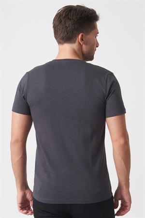 White Stone Brasília 3148 Slim Fit Pamuklu Likralı Bisiklet Yaka T-Shirt  Füme