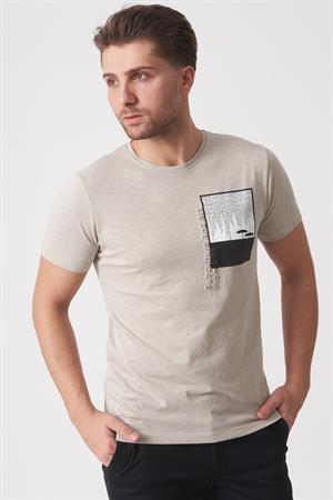 White Stone Brasília 3148 Slim Fit Pamuklu Likralı Bisiklet Yaka T-Shirt  Bej