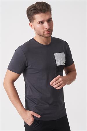 White Stone Brasília 3148 Slim Fit Pamuklu Likralı Bisiklet Yaka T-Shirt  Füme