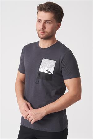 White Stone Brasília 3148 Slim Fit Pamuklu Likralı Bisiklet Yaka T-Shirt  Füme