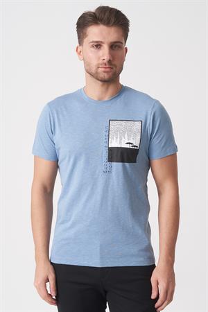 White Stone Brasília 3148 Slim Fit Pamuklu Likralı Bisiklet Yaka T-Shirt  Mavi