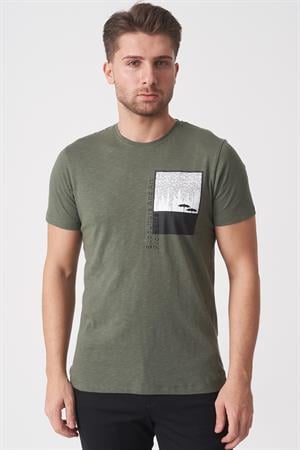 White Stone Brasília 3148 Slim Fit Pamuklu Likralı Bisiklet Yaka T-Shirt  Haki