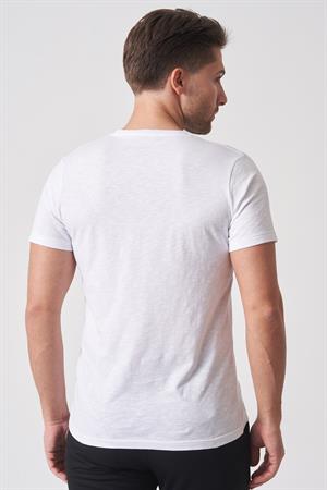 White Stone Brasília 3148 Slim Fit Pamuklu Likralı Bisiklet Yaka T-Shirt Beyaz