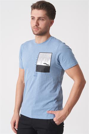 White Stone Brasília 3148 Slim Fit Pamuklu Likralı Bisiklet Yaka T-Shirt  Mavi
