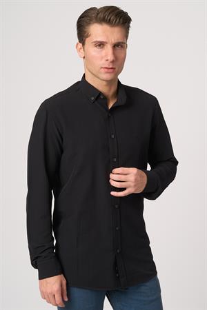 WHİTE STONE  2025-Y  G2533 GOFRE GÖMLEK    SİYAH