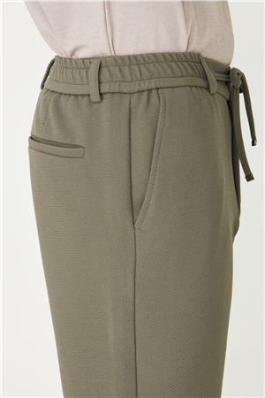 Haki Modern Kesim Bağcıklı Smart Casual Jogger Pantolon