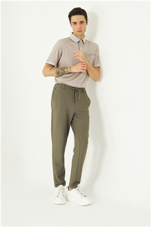 Haki Modern Kesim Bağcıklı Smart Casual Jogger Pantolon