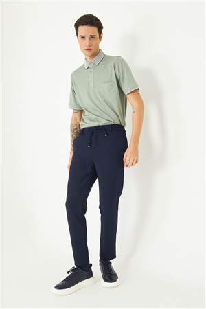 Lacivert Modern Kesim Bağcıklı Smart Casual Jogger Pantolon