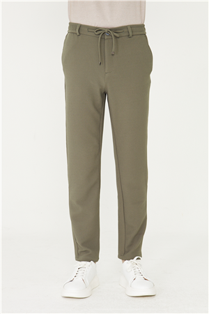 Haki Modern Kesim Bağcıklı Smart Casual Jogger Pantolon