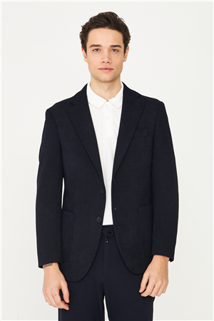 Lacivert Hafif Dokulu İçi Desenli Blazer Ceket