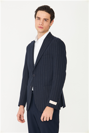 Lacivert Çizgili Spor Blazer Ceket