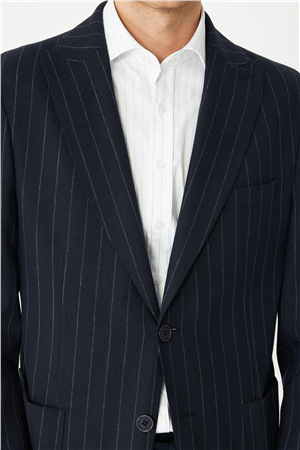 Lacivert Çizgili Spor Blazer Ceket