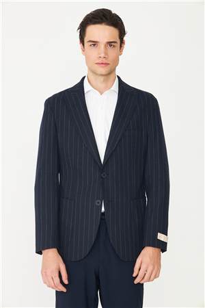 Lacivert Çizgili Spor Blazer Ceket