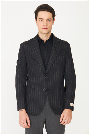 Antrasit Çizgili Spor Blazer Ceket