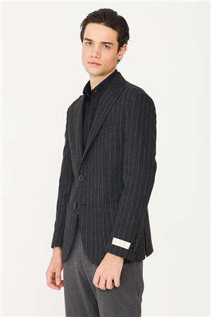 Antrasit Çizgili Spor Blazer Ceket