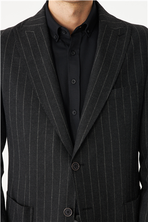Antrasit Çizgili Spor Blazer Ceket