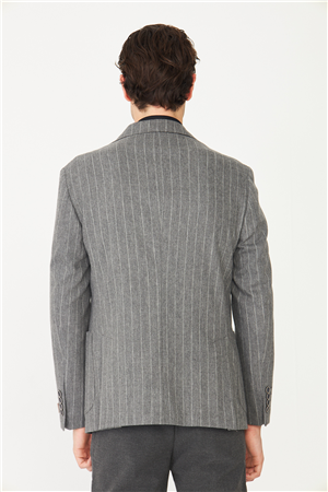 Gri Çizgili Spor Blazer Ceket