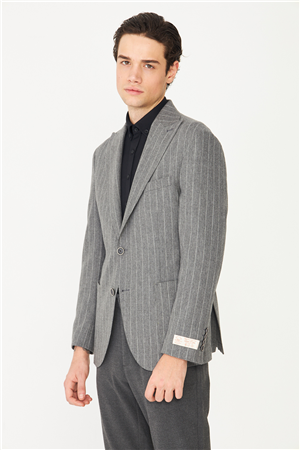 Gri Çizgili Spor Blazer Ceket