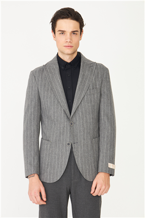 Gri Çizgili Spor Blazer Ceket