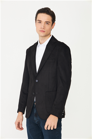 Siyah Nubuk Görünümlü Dokulu Modern Ceket