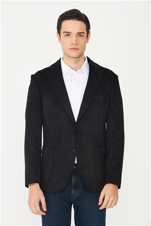 Siyah Nubuk Görünümlü Dokulu Modern Ceket