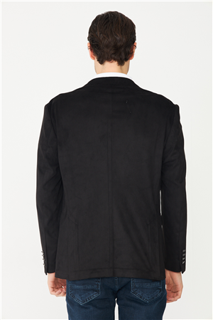 Siyah Nubuk Görünümlü Dokulu Modern Ceket