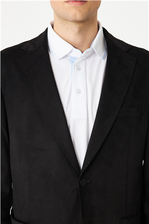 Siyah Nubuk Görünümlü Dokulu Modern Ceket