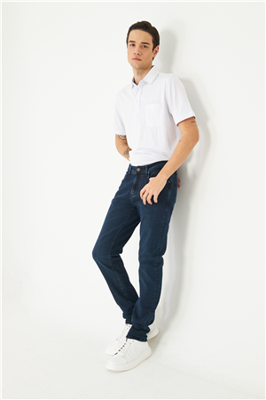 Koyu Mavi Düz Kesim Günlük Kullanım Jean Pantolon