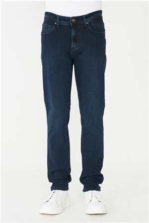 Koyu Mavi Düz Kesim Günlük Kullanım Jean Pantolon