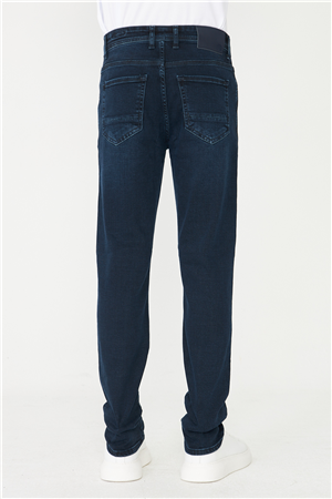 Koyu Mavi Düz Kesim Günlük Kullanım Jean Pantolon