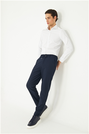 Lacivert Bağcıklı Smart Casual Pantolon