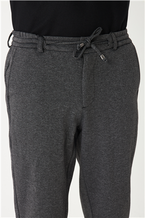 Antrasit Dokulu Beli Bağcıklı Günlük Şık Erkek Pantolon