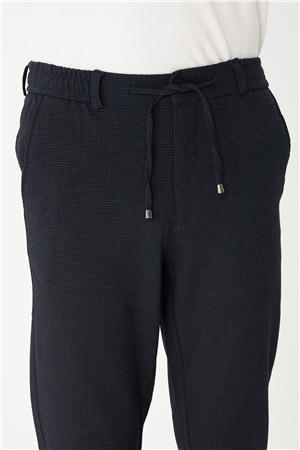 Lacivert Mikro Desenli Bağcıklı Modern Jogger Pantolon