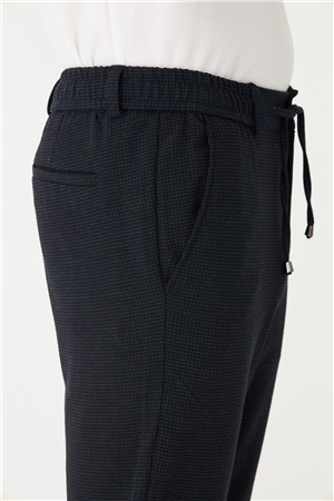 Lacivert Mikro Desenli Bağcıklı Modern Jogger Pantolon
