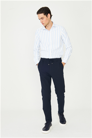 Lacivert Dokulu Bağcıklı Smart Pantolon