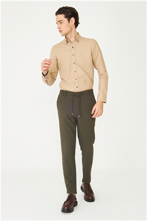 Haki Dokulu Bağcıklı Smart Pantolon