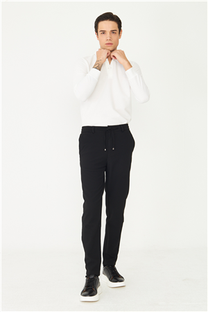Siyah Günlük Şık Bağcıklı Jogger Pantolon