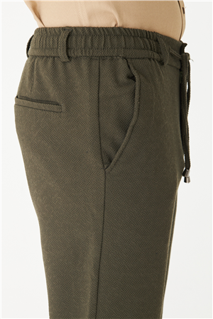 Haki Dokulu Bağcıklı Smart Pantolon