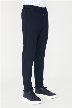 Lacivert Dokulu Bağcıklı Smart Pantolon