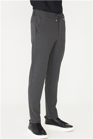 Antrasit Dokulu Bağcıklı Smart Pantolon