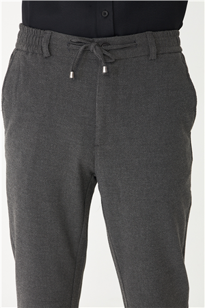 Antrasit Dokulu Bağcıklı Smart Pantolon