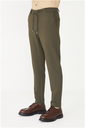 Haki Dokulu Bağcıklı Smart Pantolon