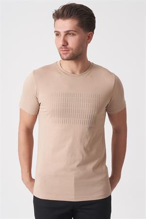 White Stone Rio de Janeiro 3087 Slim Fit Bisiklet Yaka Pamuklu Likralı T-Shirt Ekru