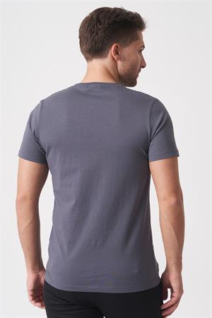 White Stone Rio de Janeiro 3087 Slim Fit Bisiklet Yaka Pamuklu Likralı T-Shirt  Füme