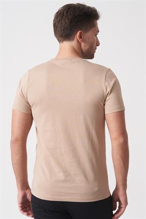 White Stone Rio de Janeiro 3087 Slim Fit Bisiklet Yaka Pamuklu Likralı T-Shirt Ekru