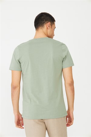 Yeşil Bisiklet Yaka Baskı Detaylı Erkek T-Shirt