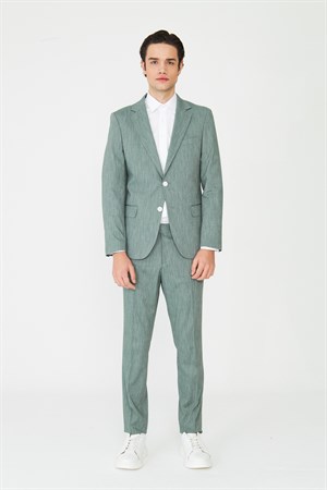 Yeşil Dokulu Modern Slim Fit Şehir Stili Takım Elbise