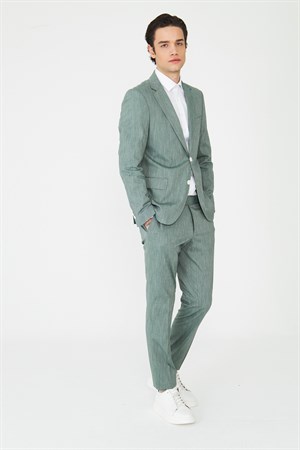 Yeşil Dokulu Modern Slim Fit Şehir Stili Takım Elbise